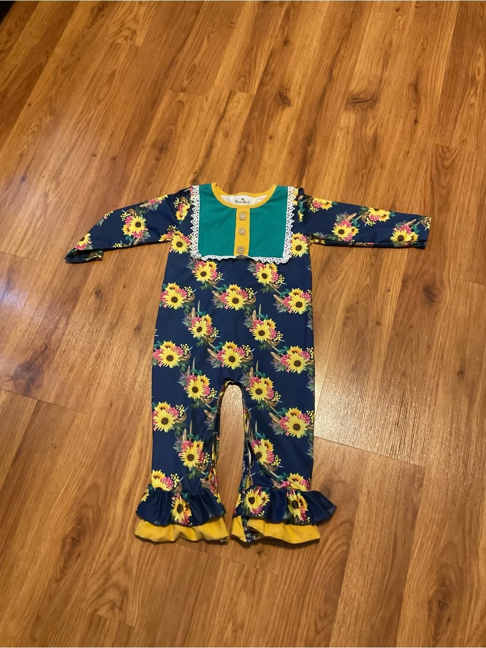 Toddler Girls Navy Blue Sunflower Print One Piece Romper Size 18-24 Months